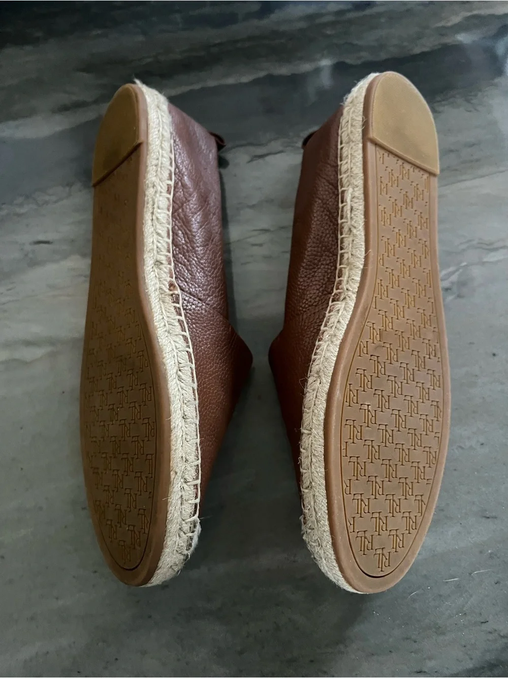 Ralph Lauren Brown Leather Espadrille Flats with Jute Trim